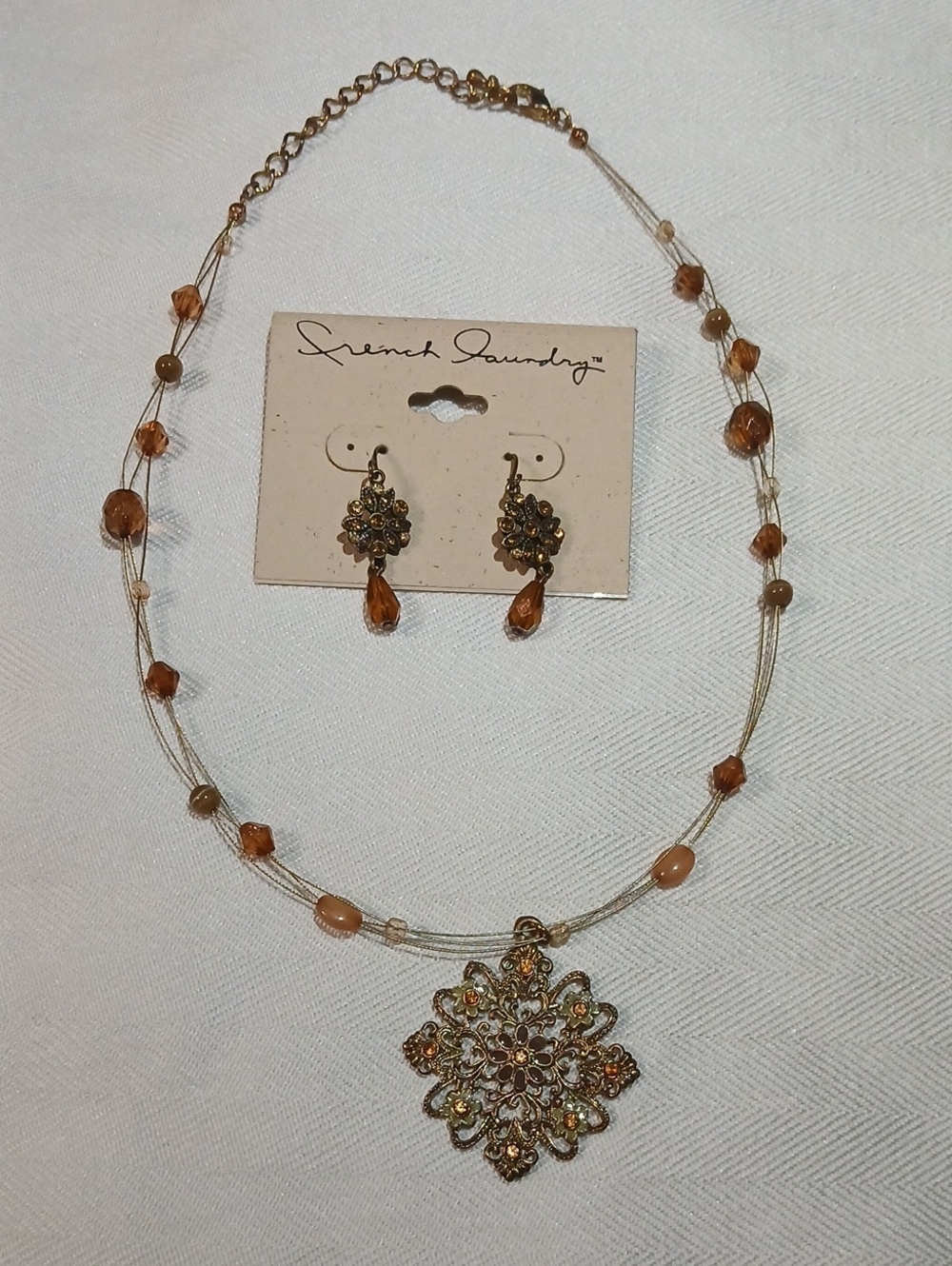 French Laundry Earring & Necklace Set Brown